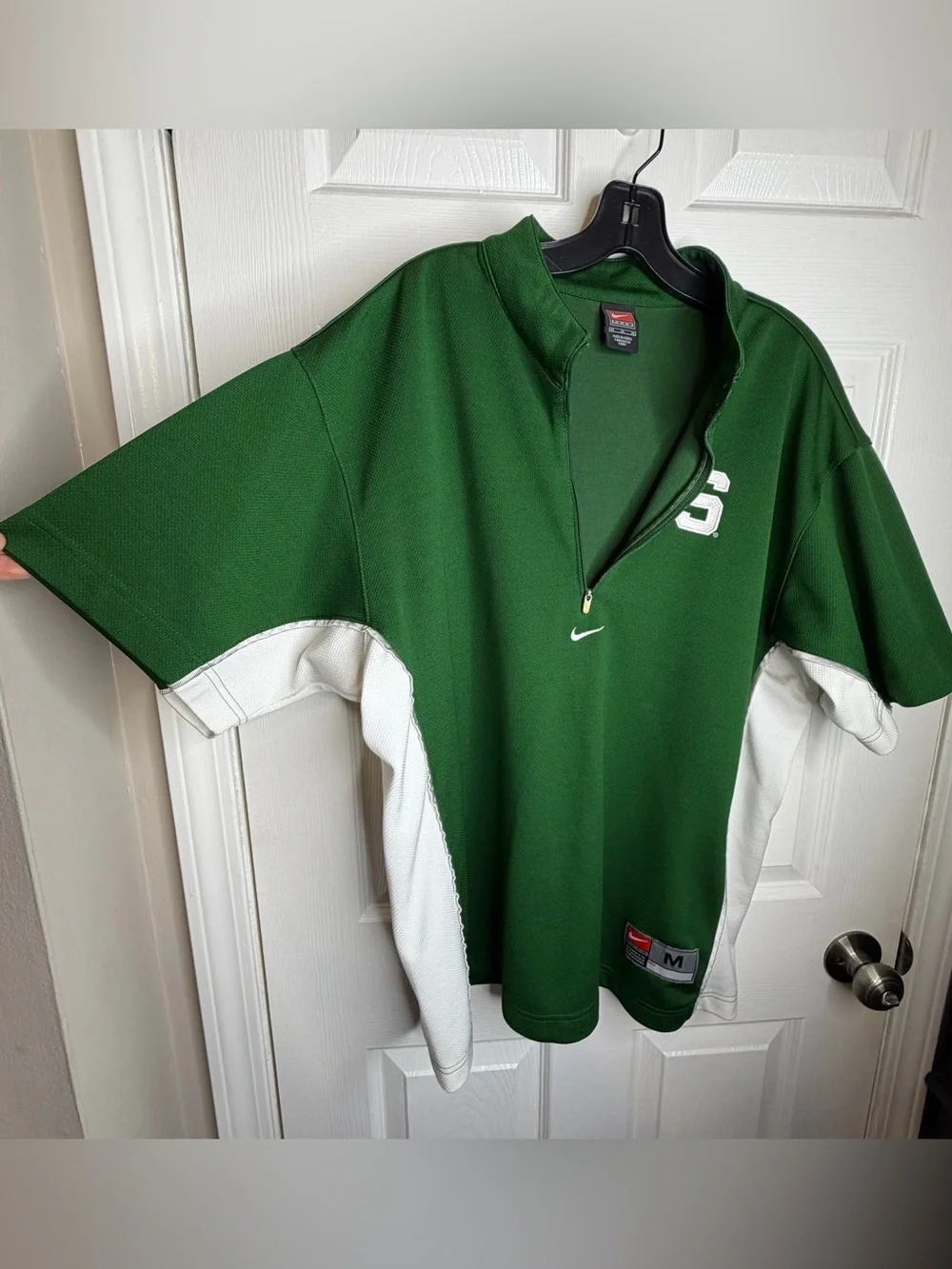 Vtg Nike Team Men’s Medium 1/4 Zip Short Sleeve Shirt Green White MSU State M 90